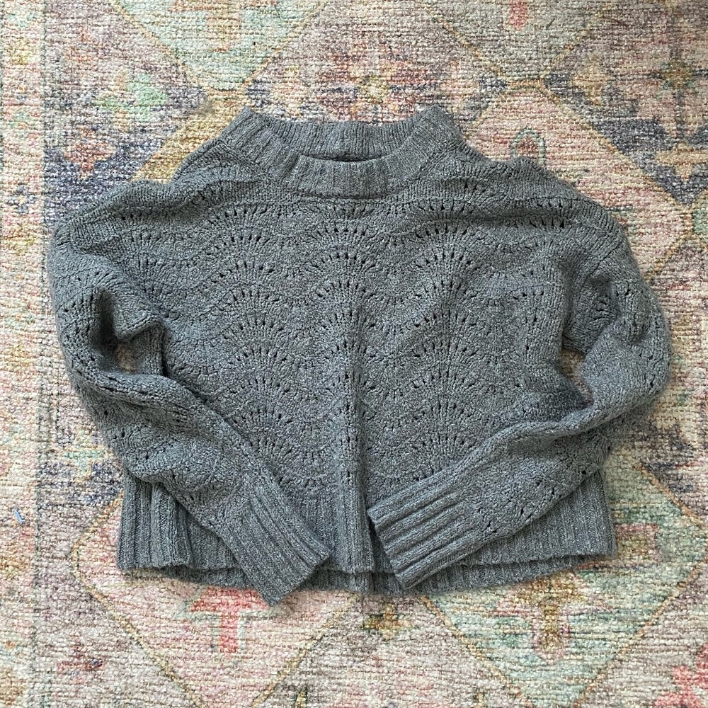 American Eagle Outfitters AEO Gray Crochet Knit Mock Neck Sweater